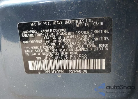 2016 Subaru Forester 2.5I Premium z USA, uszkodzony, nr VIN JF2SJAFC2GH543568